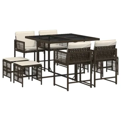 Produktbild von 9-tlg. Garten-Essgruppe mit Kissen Braun Poly Rattan