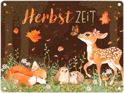 Produktbild von Tiere des Waldes Metallschild in 15x20 cm mit Spruch Herbstzeit