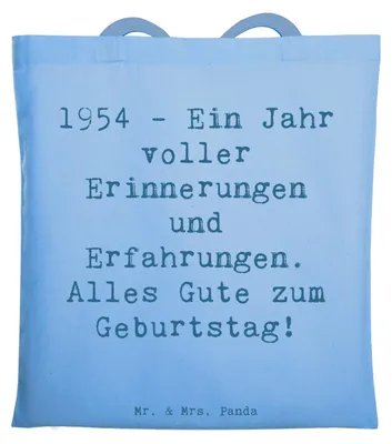 Produktbild von Mr. & Mrs. Panda Tote Bag Spruch 1954 Geburtstag - Sky Blue - Geschenk, Feiern, Happy Birthday, Jutebeutel, Gruß, Shopping Tasche, Glückwunsch, Beutel, Alter, Lebensreise
