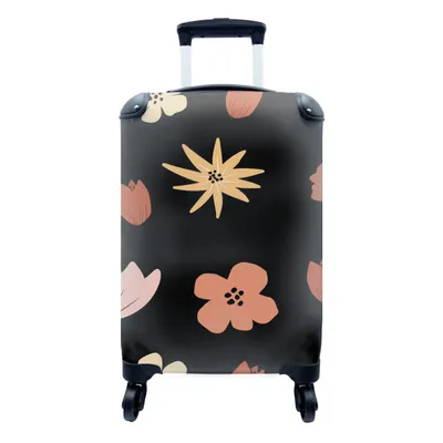Produktbild von MuchoWow® Koffer Handgepäck Trolley Rollkoffer Kleine Reisekoffer mit 4 Rollen - Blumen - Schwarz - Abstrakt - Muster - Cabin Size < 55x40x23 cm & 55x40x20 cm - Fotokoffer - Kabinenkoffer - Boardgepäck - Reise-Box - Reisekoffer - Reisegepäck - Koffer mit Bild - Trolley für Kinder