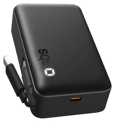 Immagine prodotto di SBS Power Bank 10.000 mAh con cavo USB-C retrattile e ricarica rapida