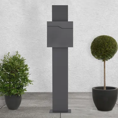 Obrázek produktu pro Poštovní schránka ML-Design s přihrádkou na noviny, 37x37x11 cm, antracitová, včetně stojanu