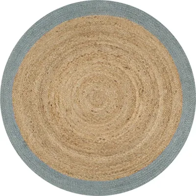 Image de Tapis fait à la main Jute avec bord vert olive 90 cm