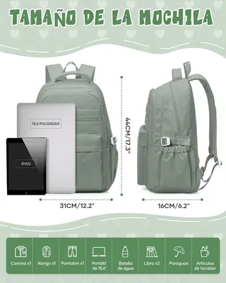 Imagen del producto de Mochila escolar para adolescentes, con compartimento para portátil de 15,6 pulgadas, ligera, impermeable, de color verde, ideal para la escuela