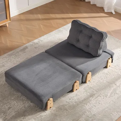 Produktbild von okwish Dunkelgrau Einzel Sofa mit Rückenlehne und Holzbeinen, Lazy Sofa,Cord ,In ein Schlafsofa umwandelbar,Geeignet für kleine Wohnungen