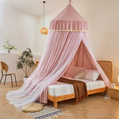 Produktbild von Kinder Doppelschicht Runde Kuppel Betthimmel Moskitonetz für Kinder Baby Mädchen Erwachsene, Schloss Spielen Zelt Leseecke, Φ100cm, Rosa