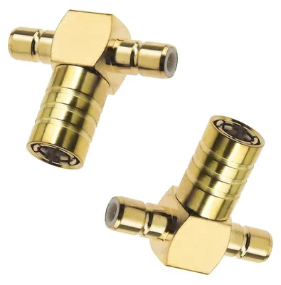2x SMB Buchse auf 2 Stecker T-Adapter, vergoldet, 50 Ohm