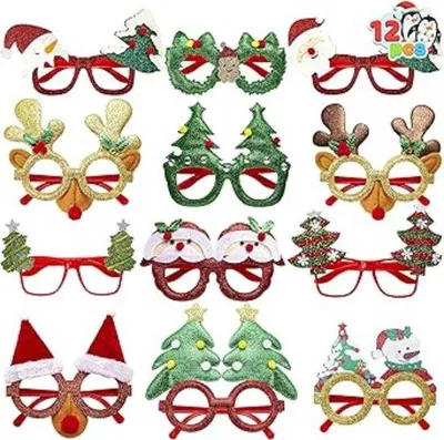 Productafbeelding van Famanu Kostuumbrillen, 12 stuks - Unieke kerstmotieven