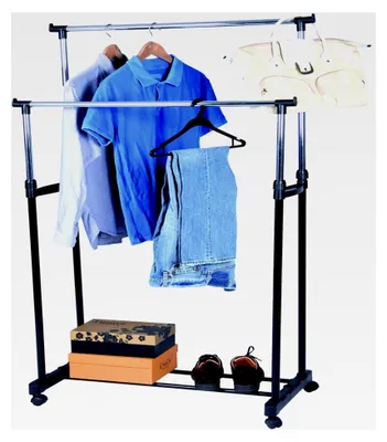 Produktbild von XXL fahrbarer Kleiderständer mit Schuhablage und 2 Stangen, verstellbar, 86x42x170cm