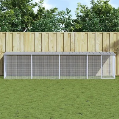 Zdjęcie produktu dla The Living Store Klatka dla kurczaków z dachem Jasnoszary 403x98x90 cm Stal ocynkowana