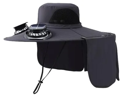 Produktbild von Solar-Ventilator-Hut mit Nackenschutz, UV-Schutz, USB-aufladbar, atmungsaktiv, Herren-Sommer-Outdoor-Angelhut mit breiter Krempe