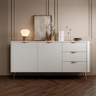 Produktbild von Halilala - Anrichte, 163x38x81h cm Weiß, 3 Schubladen