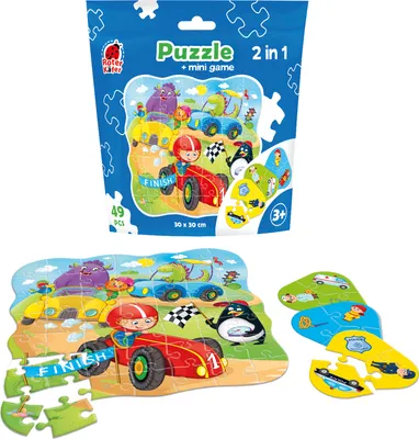 Produktbild von 2-in-1 Puzzle Fahrzeuge Set Puzzle Mini Lernspiel Roter Käfer