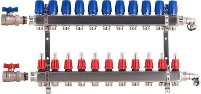 Produktbild von Heizkreisverteiler BASIC für Fußbodenheizung 11 Heizkreise mit Kugelhahn-Set