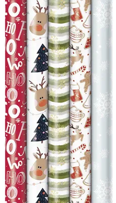 Produktbild von Weihnachts-Recyclingpapier, 2 m × 70 cm, 5 Motive sortiert, ca. 70 g/m²