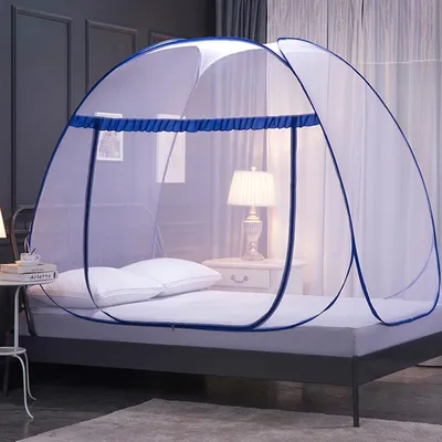 Produktbild von Moskitonetz Bett,Faltbares Bett-Moskitonetz, Tragbares Reise-moskitonetz,180 × 200 cm-Blauer Rand
