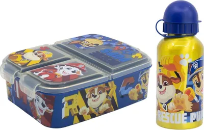 Produktbild von Paw Patrol Chase Rubble 2 tlg Kinder Set Brotdose Alu Trinkflasche 400 ml