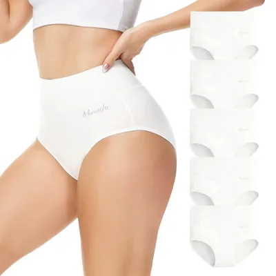 Image de Lot de 5 pièces de lingerie pour femmes - Taille haute et en coton respirant