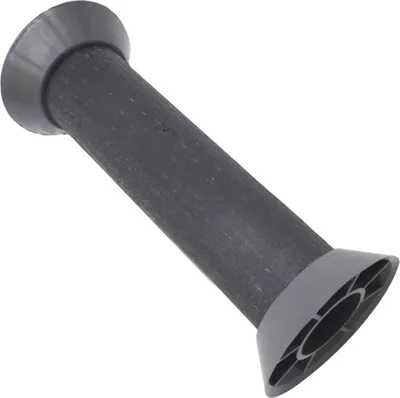 A dark gray cylindrical product with gray flared ends, isolated on a white background.