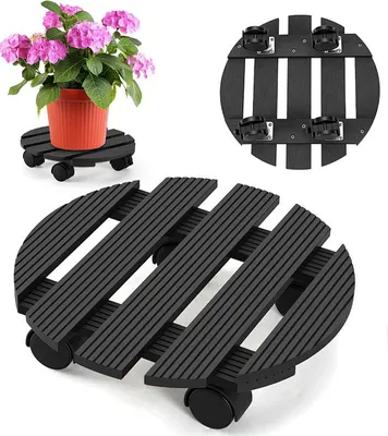 Obrázek produktu pro Izrielar 4X WPC vozík na rostliny 30 cm, nosnost 80 kg, podložka s kolečky, vozík na květináče, květináč (kulatý, šedý)
