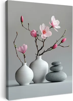 Produktbild von MuchoWow® - Leinwandbilder - Magnolie - Blumen - Rosa - Zen-Steine, Wandbild, Wanddeko Bilder Wohnzimmer, 30x40 cm