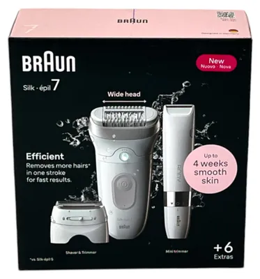 Obrázok produktu pre Braun Silk-épil 7 7-441, Strieborná, Biela, 40 pinzety/pinziet, MicroGrip, 0,5 mm, Batérie, Zabudovaná batéria