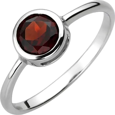 Produktbild von Solitär Ring aus 925 Silber mit Granat rot weinrot rund Fingerring Edelsteinring Innenumfang 60mm  Ø19.1mm