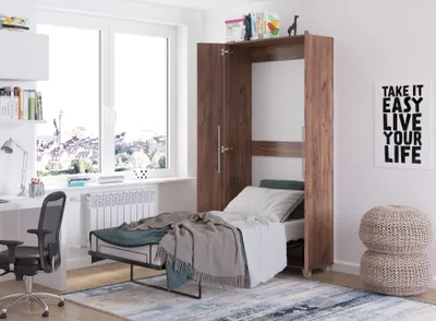 Produktbild von Nástenná posteľ Nástenná posteľ TEDDY 90x200 Craft Tobacco Oak Vertical Wall Folding Bed, Skladacia šatníková posteľ, Šatníková skriňa s integrovanou skladacou posteľou, Funkčná posteľ vrátane lamelového rámu