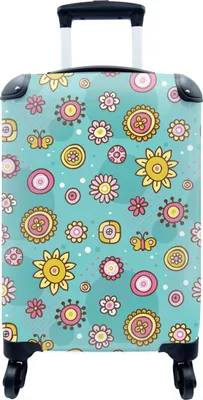 Produktbild von MuchoWow® MuchoWow® Koffer Handgepäck Trolley Rollkoffer Kleine Reisekoffer mit 4 Rollen - Blumen - Schmetterlinge - Muster - Cabin Size < 55x40x23 cm & 55x40x20 cm - Fotokoffer - Kabinenkoffer - Boar