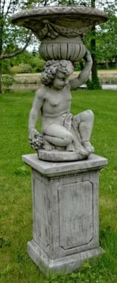 Jugendstil Blumentopf Skulptur mit Sockel Grau, Gartendeko Blumentopf Skulptur mit Sockel Grau, Art Nouveau Flower Pot Sculpture with Base Gray, Garden Decoration Flower Pot Sculpture with Graybase