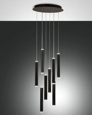 Produktbild von Fabas Luce Prado runde Pendelleuchte mit 8 Lichtern - 52 W dimmbare LED - Mattschwarze runde Deckenrosette