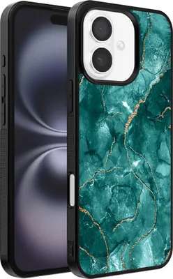 Produktbild von Smartphonica Handytasche Geeignet für iPhone 16 mit Marmordruck - TPU Rückseite Abdeckung Fall Marmor Design - Grün Gold