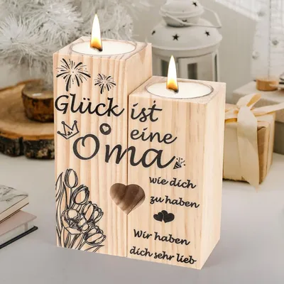 Image de Support-bougie en forme de cœur en bois, pour grand-mère, cadeau d'anniversaire ou de Noël, 10/12 cm, lot de 2