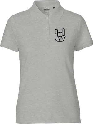 Produktbild von Huuraa Damen Polo Shirt Pommesgabel Hand S Sport Grey Bio Baumwolle Fairtrade Poloshirt Geschenkidee