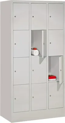 Produktbild von Schließfachschrank - 10 Fächer a 300 mm - 1.850x600x500 mm (HxBxT) - Sockel - Zylinderschloss - enzianblau/resedagrün