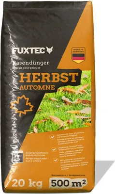 Immagine prodotto di FUXTEC Concime prato autunnale FX-RDH20 20 kg NPK 5+3+12 con Azoto, Fosforo e Potassio per ca. 500 m², protezione dal gelo e contro muschio