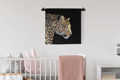 Produktbild von MuchoWow® Wandteppich Wandbehang Leopard - Tiere - Schwarz 60x60 cm Tapisserie Dekoration Wandtuch - Dekorationen - Wand Decke
