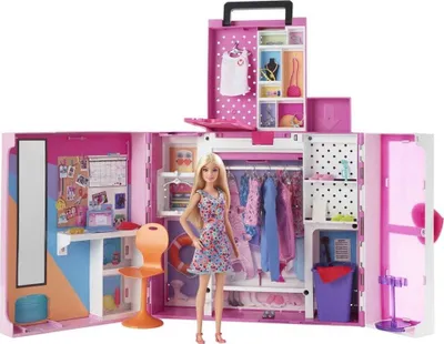 Produktbild von Mattel HGX57 - Barbie - Kleiderschrank mit Puppe, Kleidung und Accessoires
