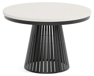 Produktbild von MEBLINI Esstisch Rund Ausziehbar aus Metall - 120-196x76cm - CONEY - Kaschmir/Schwarz Matt - Loft - Esszimmertisch Modern - Küchentisch - Ausziehtisch - Round Dining Table