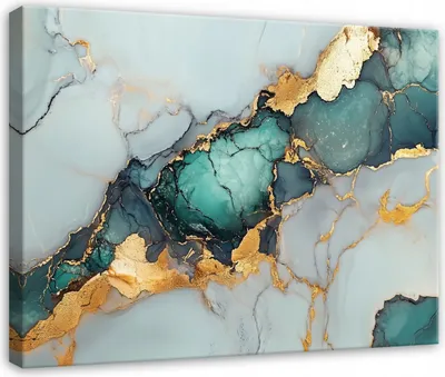 Produktbild von Leinwandbild Wandbild Abstrakt Marmor Gold Grün - 60x40 cm - Leinwandbilder Wandbilder XXL Wanddekoration Design Wohnzimmer Schlafzimmer Flur Büro Küche