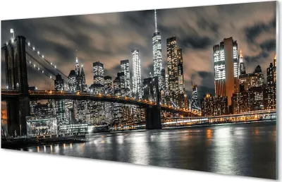 Produktbild von Glasbilder 120x60 Wandkunst Brücke Nacht-Panorama