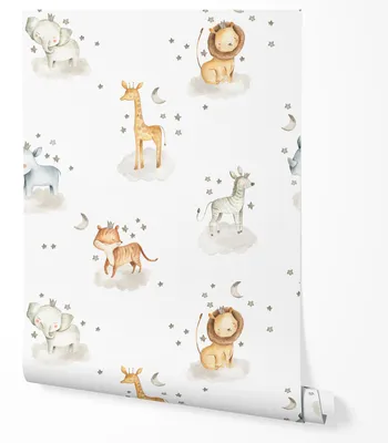 Zdjęcie produktu dla TAPETA NA ŚCIANĘ DZIECIĘCE ZWIERZĄTKA BIAŁE TŁO DO POKOJU DZIECKA 5m x 0.5m