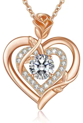 Productafbeelding van Halsketting dames, moissanite, dubbel hart, rosézilver 925, rosé goud, 45+5 cm