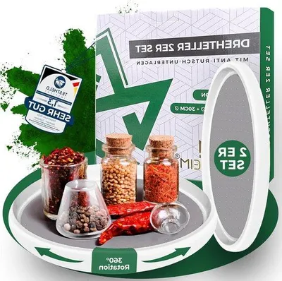 Zdjęcie produktu dla Zestaw organizerów do lodówki zawierający 2 podkładki antypoślizgowe o średnicy 25 cm i 30 cm oraz elektryczną obrotową półkę