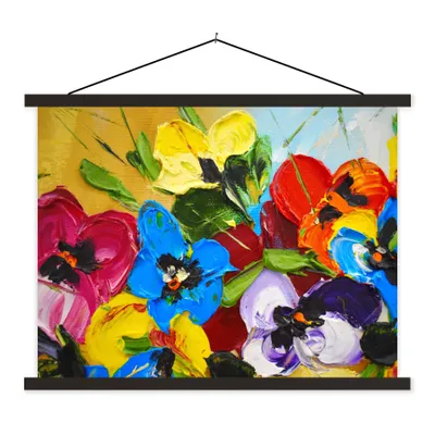 Produktbild von MuchoWow® Textilposter Ölfarbe - Malerei - Blumen 150x113 cm mit holzfarbenen Rahmen - Poster