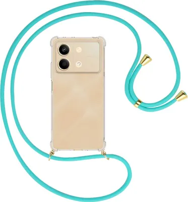 Produktbild von Handykette Backcover-Schutzhülle mit Band (Metall goldfarben) für Xiaomi Redmi Note 13 Pro 5G - türkis