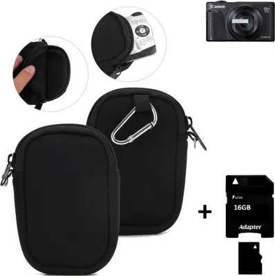 Produktbild von K-S-Trade® Kameratasche kompatibel mit Canon PowerShot SX740 HS Schutz Hülle Kompaktkamera Tasche Travelbag sleeve case neopren Fototasche + 16GB
