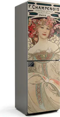Zdjęcie produktu dla Alfons Mucha portret kobiety - magnetyczna osłona na lodówkę - magnetyczna osłona na lodówkę - magnes na lodówkę - samoprzylepna tablica magnetyczna - folia magnetyczna na drzwi lodówki - 60x190 cm