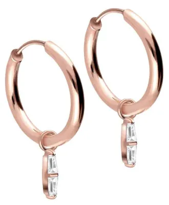 Produktbild von Chirurgenstahl Ohrclicker Creolen 2 EINGEFASSTE KRISTALLRECHTECKE RoséGold Innendurchmesser: 14mm + Designstärke: 1,6mm