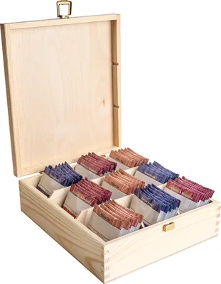 Image de Creative Deco Boite a The en Bois Naturel 23,5 x 20,5 x 7,5 cm - 9 Compartiments